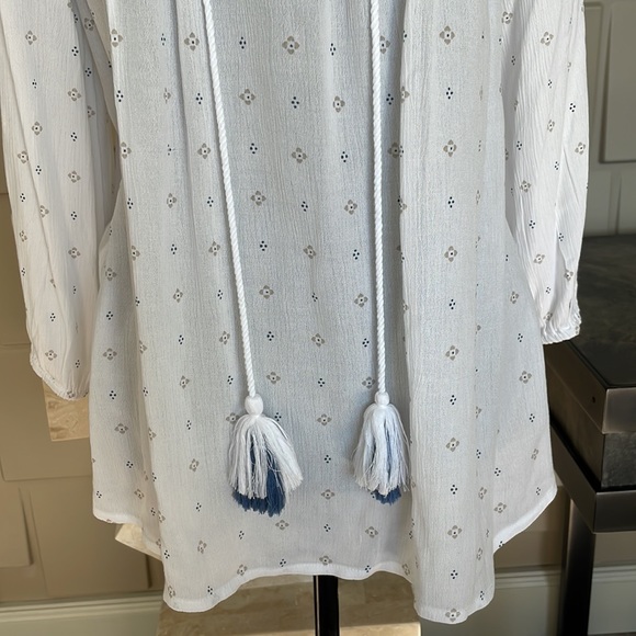 Caffe Marrahesh top shirt white blue 3/4 sleeve smock babydoll Size Medium - Picture 5 of 9